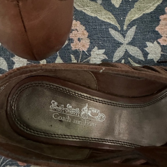 Coach and four CUTOUT OPEN TOE WEDGE BROWN LACEUP SANDALS SHOES WOMENS 7.5 NWOT - Picture 5 of 6